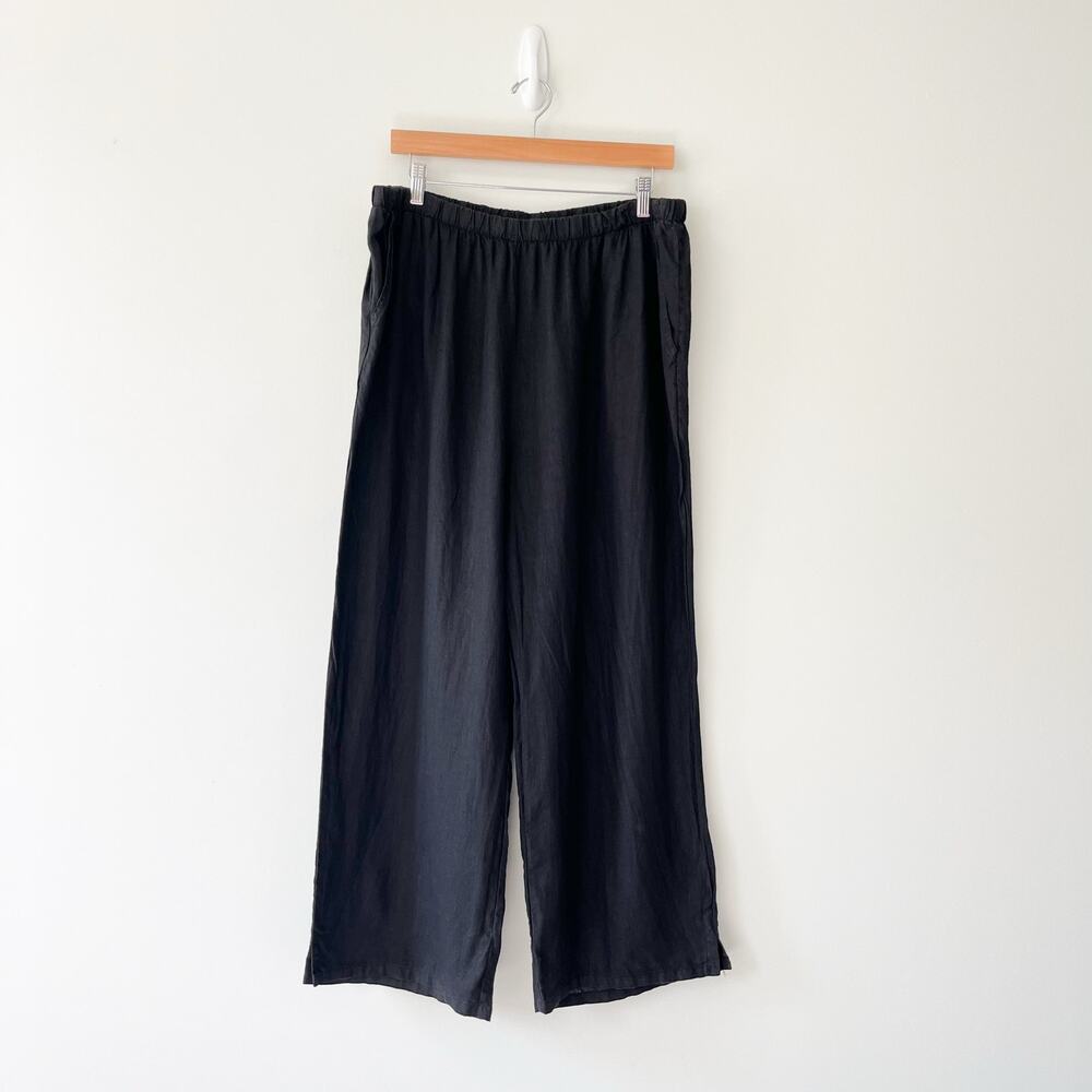 Match Point USA Black 100% Linen Wide Leg Pull On Pants Size XL
